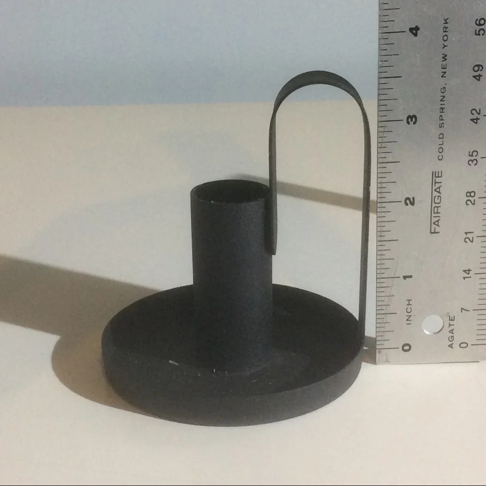 2 Black Metal Taper Holders + White Tall Candles